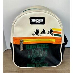 Netflix Stranger Things Hawkins High School Mini Backpack Cream Black Retro 80s‎